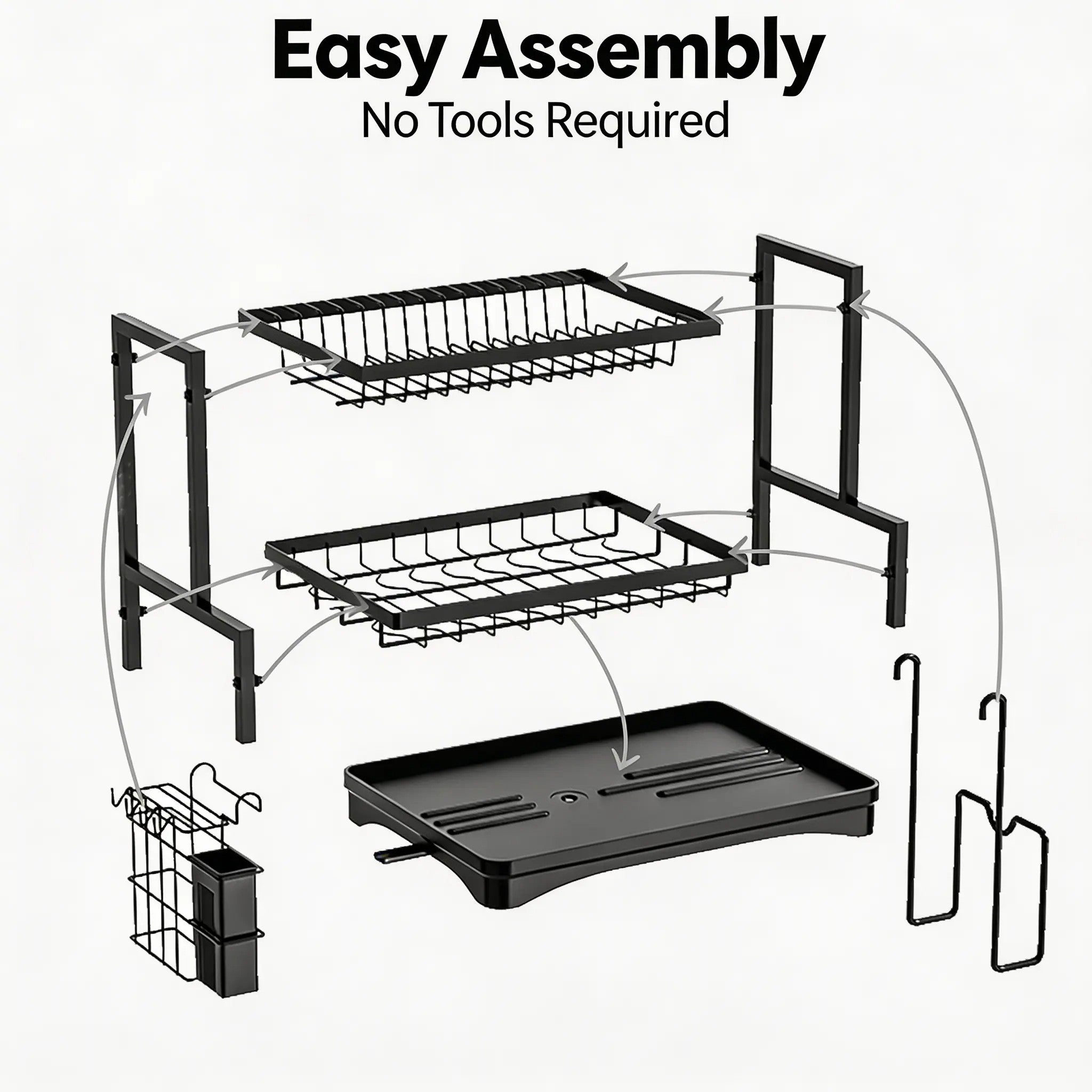 2 Tier Dish Drainer Rack with 360° Swivel Spout