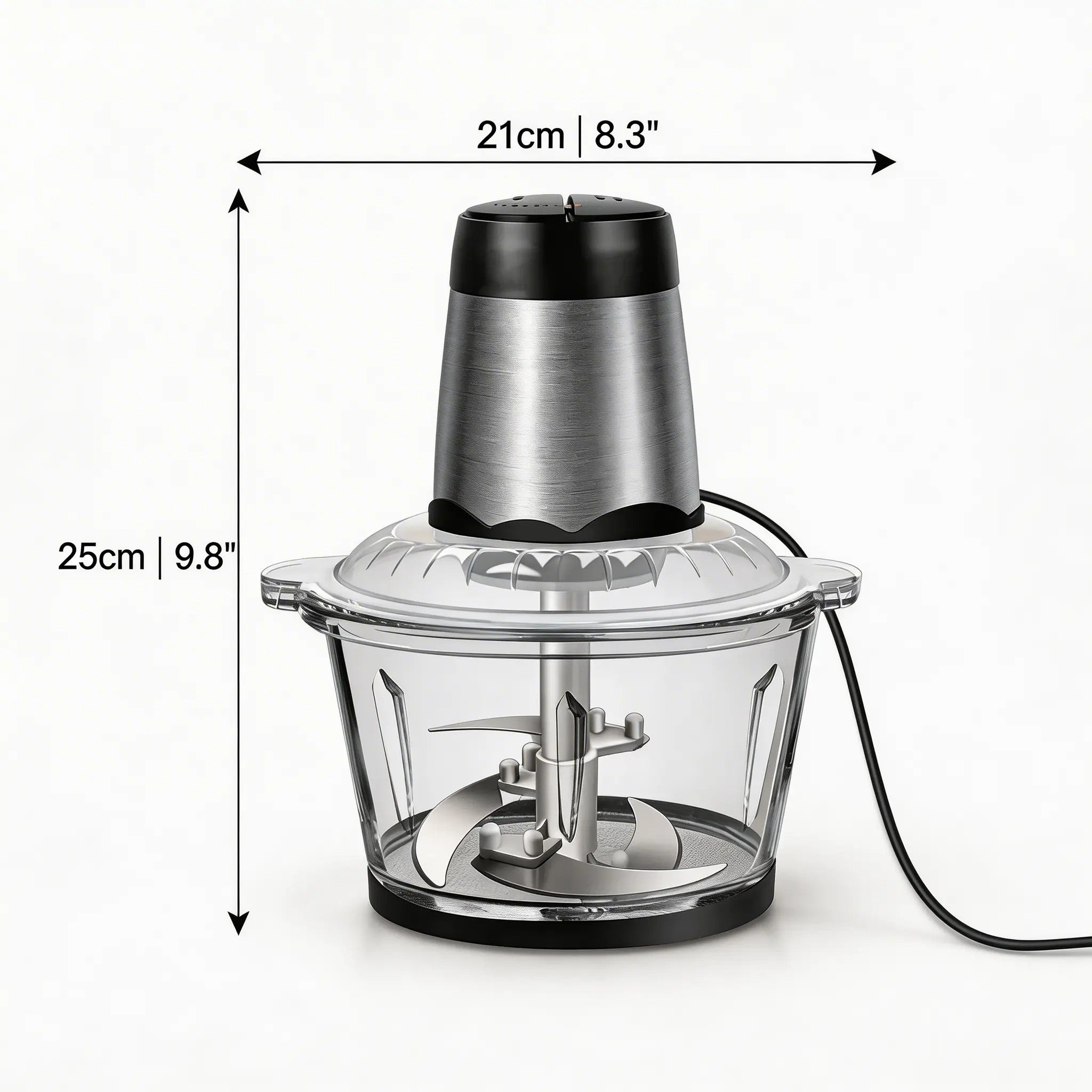 300W Electric Meat Chopper – 2L Glass Bowl, 4 Stainless Steel Blades